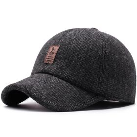 Winter Ears Protected Men Woolen Baseball Cap Women Solid Snapback Label Stick Sunhat Outdoor Hip Hop Baseball Hats Casquette (Color: Black Baseball Cap, size: Adjustable(56-60cm))
