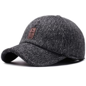 Winter Ears Protected Men Woolen Baseball Cap Women Solid Snapback Label Stick Sunhat Outdoor Hip Hop Baseball Hats Casquette (Color: Grey Baseball Cap, size: Adjustable(56-60cm))