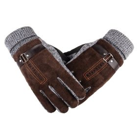 Winter Men's Warm Gloves Genuine Suede Pig Leather Gloves Mittens Male Thick Bike Motorcycle Gloves Men Knitted Guantes (Color: Brown A, Gloves Size: One Size)