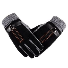 Winter Men's Warm Gloves Genuine Suede Pig Leather Gloves Mittens Male Thick Bike Motorcycle Gloves Men Knitted Guantes (Color: Black A, Gloves Size: One Size)