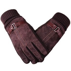 Winter Men's Warm Gloves Genuine Suede Pig Leather Gloves Mittens Male Thick Bike Motorcycle Gloves Men Knitted Guantes (Color: Brown B, Gloves Size: One Size)