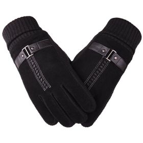 Winter Men's Warm Gloves Genuine Suede Pig Leather Gloves Mittens Male Thick Bike Motorcycle Gloves Men Knitted Guantes (Color: Black B, Gloves Size: One Size)